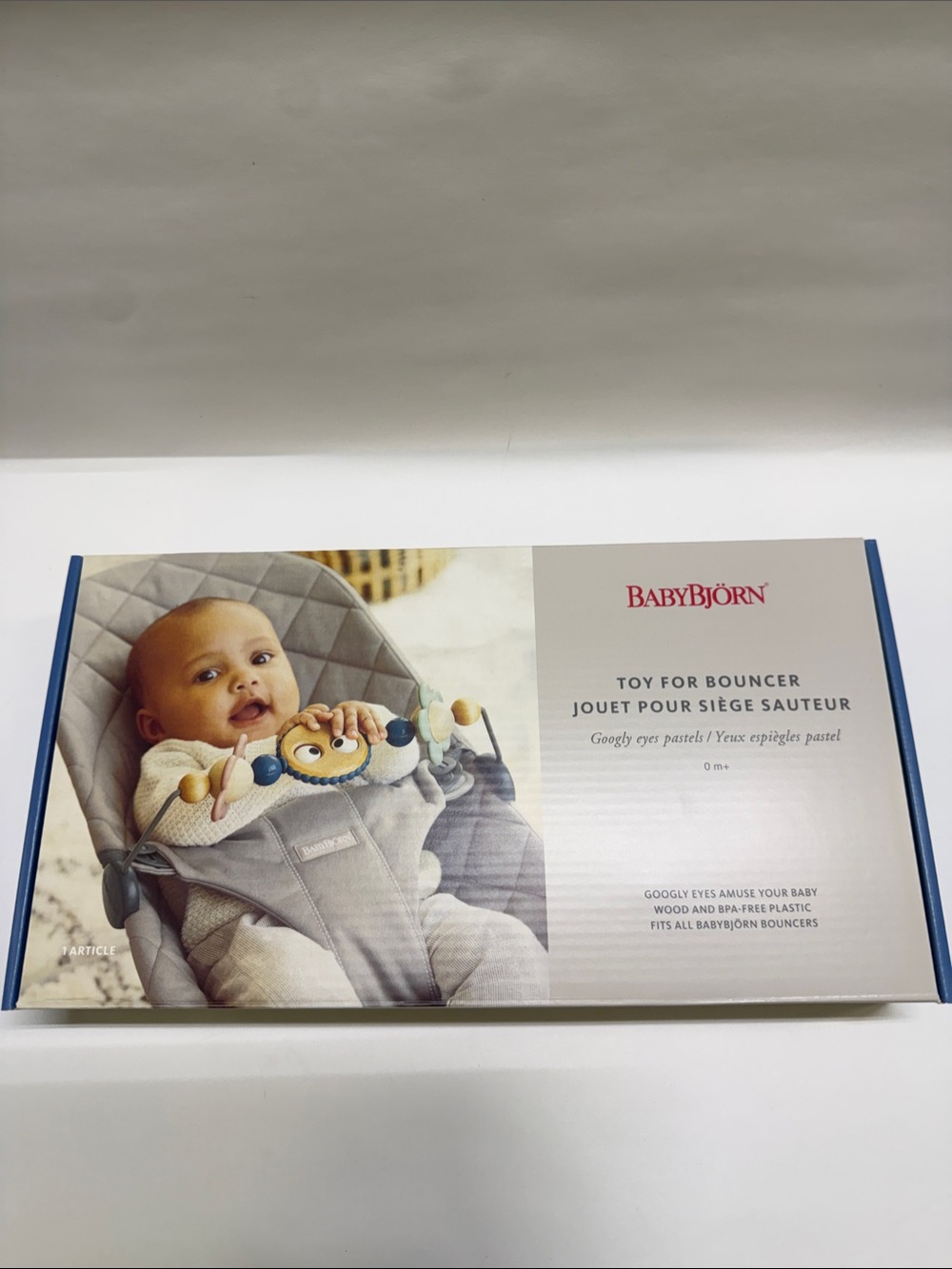 BabyBjörn Gray and Blue Bouncer Toy Bar with Pastel Wooden Beads
